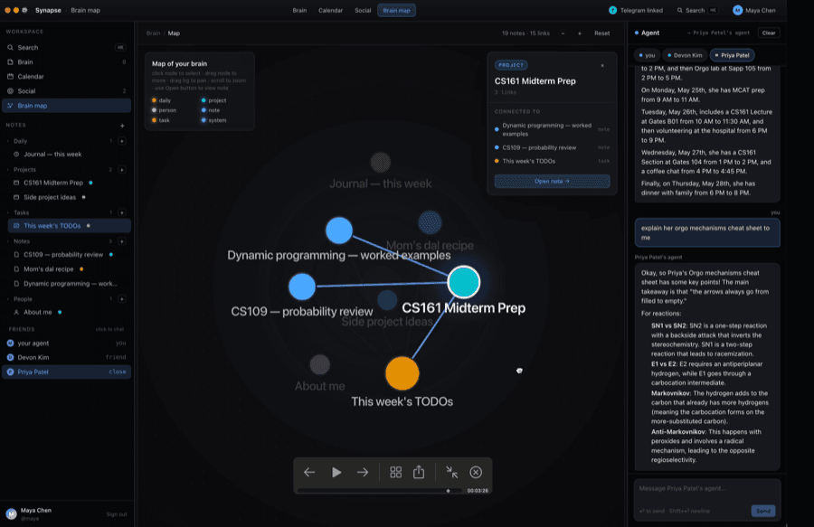 OtterAgent brain-map interface with an agent chat panel